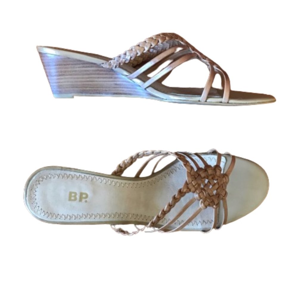BP Tan Brown Leather Wedge Sandals Size 8.5